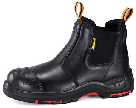 SAFEYEAR Scarponi antinfortunistici resistenti all'acqua [certificazione CE] – 8025 Free Sock S3 Site Safety Shoes with Lightweight, Pelle Nabuk Nero, 44 EU