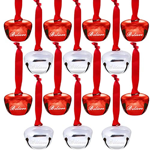 CAYOREPO 32 Stück 4,1 cm Glauben Glocken Ornament, Schlitten Glocken Weihnachtsbaumglocken Weihnachtsbänder Glocken Polar Express Glocken für DIY Urlaub Handwerk Zuhause Xmas Hochzeit Dekorationen