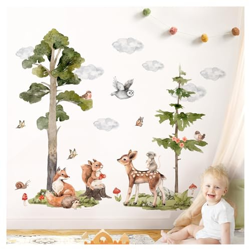 DEKO KINDERZIMMER Wandtattoo Waldtiere Wandsticker Bäume Tiere Wandaufkleber für Babyzimmer Kinderzimmer Wanddeko DK1090-4