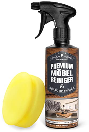 Sparset Premium möbelrengöring svamp, trärengöring för möbelvård, rengöringsmedel för möbler, lackytor, plast, konstläder, natur- och konststenar, läder, URBAN FOREST 500 ml