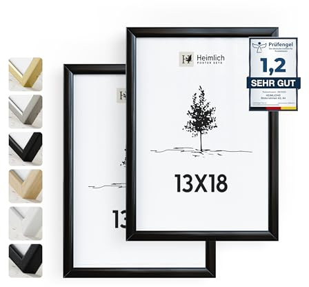 Heimlich® – Bilderrahmen – 13x18 cm, Aluminium, Metall, Schwarz, 2er-Pack – Mittlere Bilderrahmen mit Folienabdeckung – Wandmontage oder Tischaufsteller