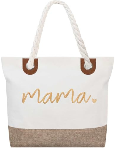 GhvyenntteS Mama Bag, Mother’s Day Gifts for Mom Grandma, New Mom Gifts, Mom Tote Bag with Zipper for Hospital, Shopping, Beach, Travel