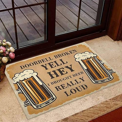 Paillasson interieur extérieur Sonnette cassée crier Hey j'ai apporté de la bière paillasson vraiment fort, paillasson de bienvenue décoratif pour la maison des amateurs de bière Decoration chambre