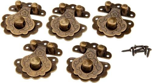 RiJpex Haspenriegel, antiker Hakenriegel, 5 Stück 40 x 36 mm, Vintage-Hardware, Messingschnalle, Dekoration, Schmuck, Geschenk, Holz, Retro-Kofferriegel, Schraubhaken (Farbe: Gold) (Color : Bronze)