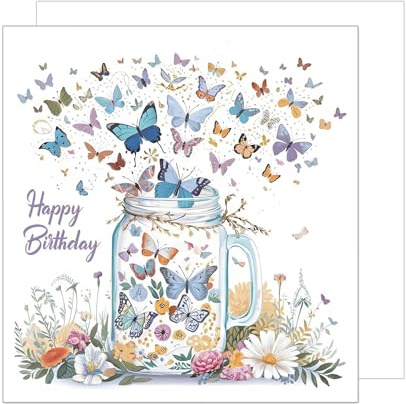Edition Seidel Biglietto d'auguri quadrato premium con busta. Biglietto di auguri di buon compleanno per uomo donna bambino farfalle fiori (GQ333 SW024)