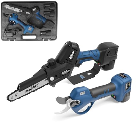 SWANSOFT-Schnittset, PRU28 Akku-Schere + 6-Zoll-Akku-Kettensäge + 3 Akkus, 2-in-1-Set, ideal für Heimwerker-Schnittarbeiten und Gartenarbeit