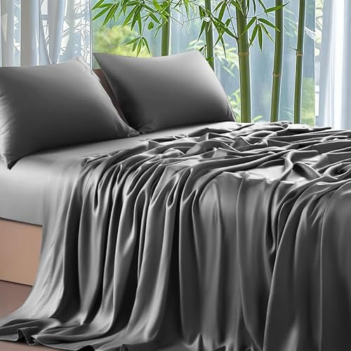 Gezu Bambus Spannbettlaken 160x200 cm Anthrazit Grau Antibakteriell Weich Spannbetttücher Kühlende Bambus Boxspringbett Bettlaken Leintuch Spannbetttuch 160x200 für Hohe Matratze bis 15-30 cm