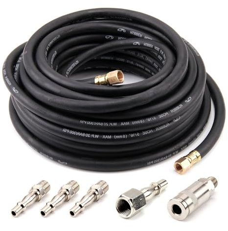 JF HOME BLISS Hybrid Air Hose 15m 9.5mm Air Compressor Hose Soft Rubber Flexible Quick Coupling Kit Light Weight Anti-Kink for Heavy Duty Lightweight Flexible at All Weather Use
