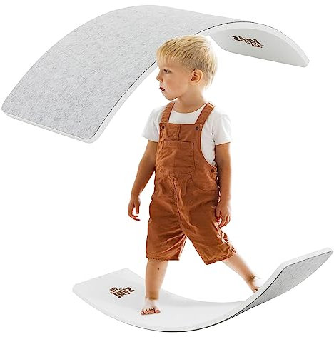 Joyz Balance Board in Legno Bianco per Bambini da 3 Anni e Adulti con Feltro Grigio Antiscivolo 83 x 30 cm Tavola Bilanciamento Tavoletta Equilibrio Montessori Sviluppo Motorio Coordinazione