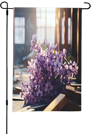 Bandiere da giardino primaverili con fiori lilla per esterni, perfette per decorazioni pasquali e decorazioni primaverili all'aperto