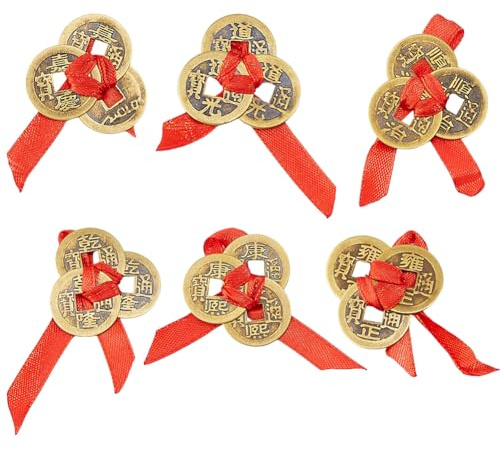 SUPERFINDINGS 12 Piezas 6 Estilos Emperador Chino Fortune Three Latón Colgante Decoraciones Chino Tradicional Con Cordón Rojo Plano Ancho Para Bendecir Riqueza Y Éxito