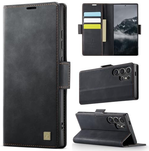 Teeirllim Hülle für Samsung Galaxy S22 Ultra 5G Handyhülle, RFID-Blockierung, Premium PU Leder, Kartenfach Klappbar Tasche Flip Case, Klapphülle Schutzhülle für Samsung Galaxy S22 Ultra, Schwarz