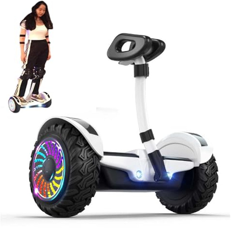 Hoverboard Da 10 Per Tutti I Terreni, Scooter Elettrico Intelligente Con Manubrio, App, 6-15 Km/H, Con Luci a LED E Doppi Motori, Portata 120 Kg White