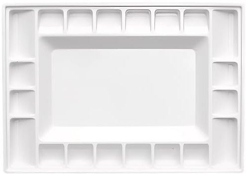 Deskium Ceramic Artist Paint Palette, Rectangle Porcelain Watercolor Paint Mixing Tray, Large Grids, 13.2 X 9.3 In, 16 Small & 4 Large Grids