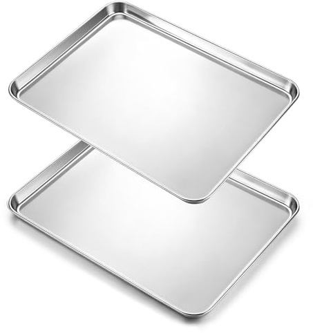 Herogo Teglia da forno extra large in metallo, set da 2 pezzi, 45 x 33 x 2,5 cm | Set di teglie da forno rettangolari per cuocere arrosti, sani e atossici, lucidati a specchio, lavabili in lavastoviglie