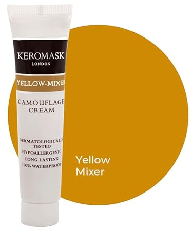 Keromask Full Coverage Hypoallergenic Concealer YELLOW MIXER to Camouflage Vitiligo, Tattoos, Redness and Rosacea, Waterproof and Suitable for All Skin Types 1 x 15ml