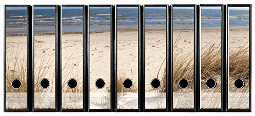 codiarts. Ordnerrücken selbstklebend | Etiketten Set für 9 breite Ordner | gestantzt mit Griffloch | Rückenschild breit | Düne Strand & Meer