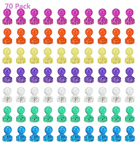 Lynlon 70 Stück farbige und transparente Magnete, 7 Farben, perfekt für Whiteboards, Teller, Kühlschränke und mehr