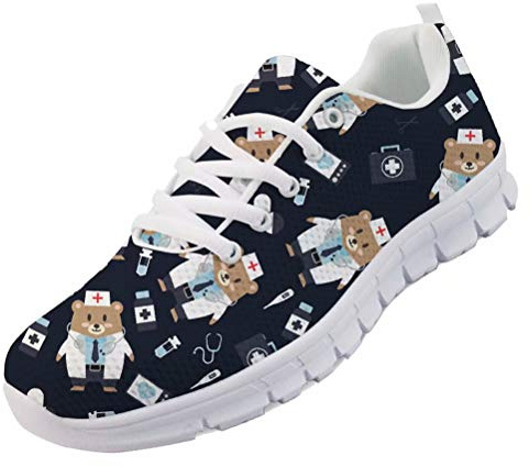 chaqlin Nette Damen Schuhe Turnschuhe Casual Cartoon Bär Krankenschwester Arzt Drucken Wohnungen Laufschuhe Atmungsaktive Damen Mädchen Wanderschuhe mit EU40