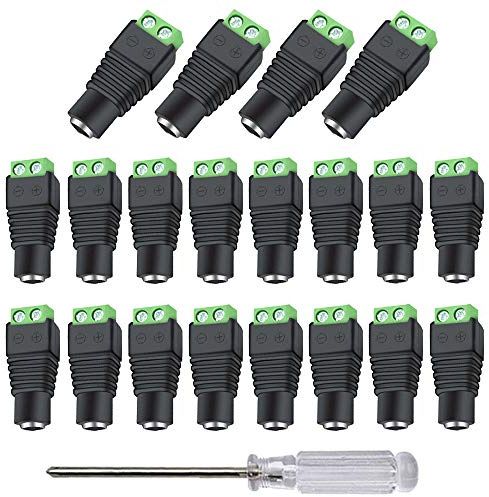 Aiqeer 40 Pezzi 12V/24V DC Femmina Presa Connettore, 2.1X5.5 mm DC Alimentazione Adattatore Jack, DC Vite Terminale Spina Connettore, per CCTV Telecamera LED Striscia (Verde)
