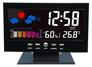 Verve Jelly Weather Station Forecast Clock, Digital Alarm Clock with Colour LCD, USB Charging Port, Weather Forecasting, Humidity Monitor, Voice Control Backlight for Home, Bedroom, Office, Children