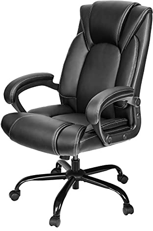 OUTFINE Office Chair Executive Office Chair Desk Chair Computer Chair with 5-Year hydrolysis-Resistant Leather Spring Cushion Ergonomic Support Tilting Function Upholstered in Bonded Leather Black