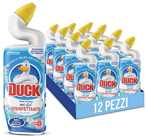 Duck WC Gel Disinfettante - Liquido per WC, Uccide fino al 99,9% dei batteri, Fragranza Marine, Formato Scorta da 12 pezzi