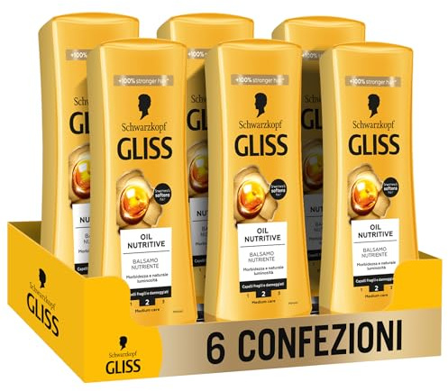 Schwarzkopf Gliss Oil Nutritive Pflegespülung 6 x 200 ml Pflegespülung angereichert mit Omega-9 und Marulaöl für sprödes und strapaziertes Haar