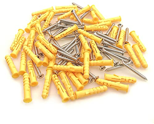 JZK 50 PCS M8 x 40mm wall plugs and stainless steel screws set for masonry, brick and concrete, screw and plastic expansion anchor kit, self-tapping fixing screws