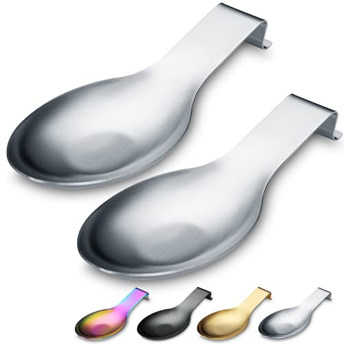 HOMQUEN Mattsilberne Löffelablage, Edelstahl-Löffelhalter für Herdplatte, Küchenutensilien-Halter für Schöpfkellen, Zangen, Spachtel, Herdlöffelhalter, Topfdeckelhalter (2PC-9,5 Zoll)