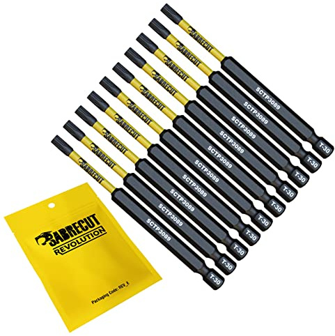SabreCut 10pcs SCTP3089_10 89mm T30 TX30 Embouts vissage choc Robuste | Pointes forgées et acier de torsion traité thermiquement améliorent résistance aux chocs et durabilité