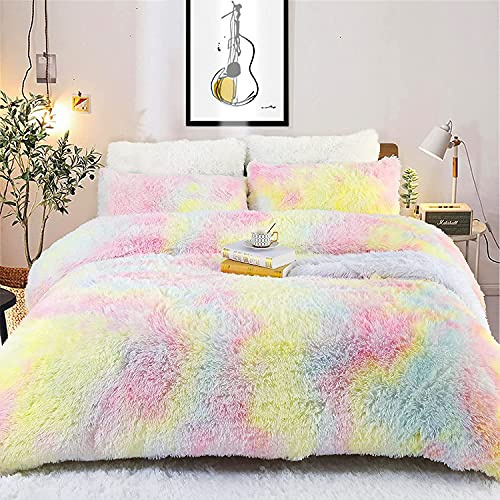 Sacebeleu Juego de ropa de cama de felpa, 135 x 200 cm, multicolor, cálido, invierno, mullido, franela, funda de edredón con cremallera y 1 funda de almohada de 80 x 80 cm
