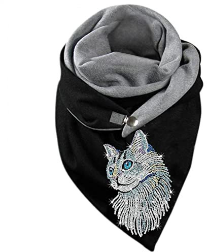 CCOOfhhc Damen Schal Dreiecksschal Groß XXL Winterschal Elegant Katzen Drucken Button Dreieckstuch mit Knopf Weich Warme Herbstschal Winterschal Karo Tartan Streifen Herbstschal Halstücher