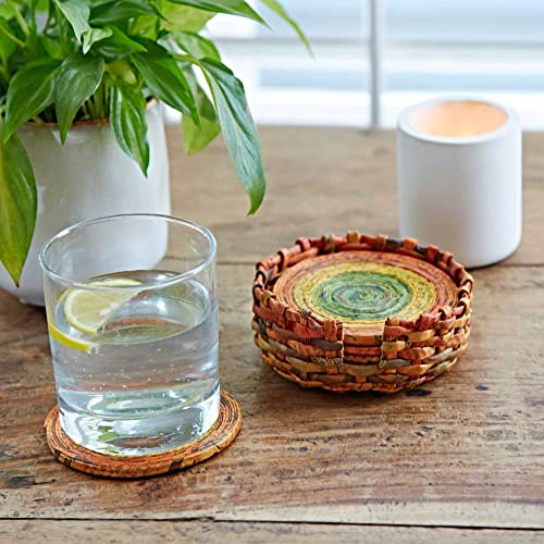 Set di 6 sottobicchieri riciclati, colore arancione/giallo/verde, sottobicchiere per bevande sostenibili, sottobicchiere colorato fatto a mano, regalo per uomini e donne