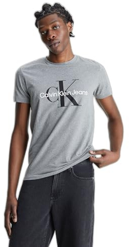 Calvin Klein Uomo T-Shirt Maniche Corte Core Monologo Slim Fit, Grigio (Mid Grey Heather), M