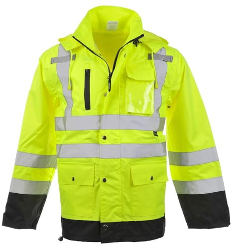 J. J. Keller & Associates, Inc. High Visibility Rain Jacket, Class 3 Waterproof Reflective Rain COAT with Hood, 5X-Large, SAFEGEAR