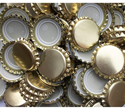 AlcoFermBrew Crown Caps Gold 100pcs – 26mm Bottle Caps for Beer Bottling, Homebrew Bottle Lids, Metal Cap Sealers for Beverages