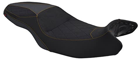 Moto Discovery Funda de Asiento Compatible con BMW F900XR 2020 Negra con Costuras Doradas