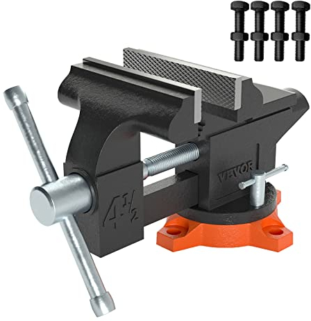 VEVOR 11,5cm Schraubstock 240° Drehbar Sphäroguss Werkbankschraubstock 1,5-4,5cm Rohrspanndurchmesser Schraubstock 8,5 cm Backenöffnung Parallelschraubstock Ideal zum Schärfen Schleifen Schneiden usw.