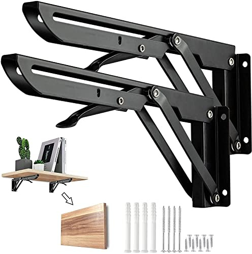 Barley Ears 2 Piezas Soportes Plegables para Estantes, 450mm Soporte Triángulo de Metal Resistente, Soporte de Bricolaje, Bisagras Escuadras, para Mesa de Trabajo, Ahorrar Espacio (Negro)