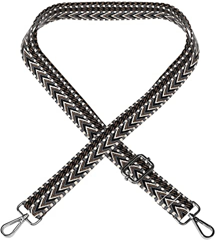 EAZY CASE - Verstellbarer Taschengurt, Ersatz Gurt für Handtaschen, Schulterriemen für Umhängetaschen, dünner Riemen für Taschen und Tragetaschen, DIY Taschenband, Zig Zag - Schwarz Metal Silber