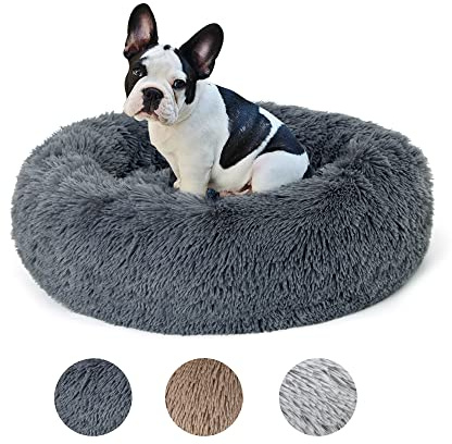 Lucky Sign Katzenbett Waschbar Flauschig Hundebett Rund Hundekissen Kuschel Katzenkissen Warm Katzenkorb Zum Schlafen für Mittelgroße Hunde und Große Katzen, (L) 60 cm Ø - Dunkelgrau