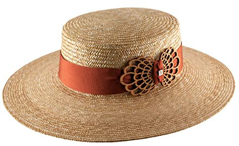 B Couture - Boater Kreissäge Strohhut ausladende Krempe Damen Thaïs - Size 53 cm