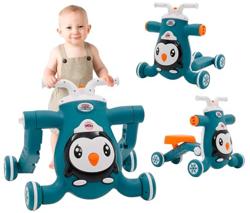 3 In 1 Lauflernwagen Mit Musikfunktion, Laufhilfe Für Baby Mit Verlängertem Radstand, Einstellbare Armlehnenhöhe Und Geschwindigkeit, Ab 6 Monate (Blau)