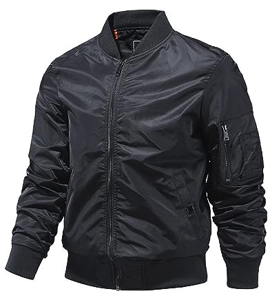 EsUkar Veste Homme Ete,Blouson Aviateur Pour Homme Manteau De Motard Poches Multiples Baseball Sports De Plein Air Manteau Coupe-Vent Vintage Veste De Transition D'Automne En Détresse,Noir,L