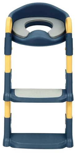 Höhenverstellbar Kinder Toiletten Trainer Mit Abnehmbare PU-Kissen Stabilen Rutschfester Tritt Und Sicherheitsgriff Toilettentrainer Kinder Toilettensitz Toilettentrainer mit Treppe (Blau)