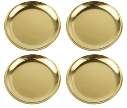 Stainless Steel Candle Holders, 4 Round Plates for Pillar, Scented and Ball Candles, Mini Trays for Jewelry and Versatile Decorative Table Centerpieces, 4 Pack