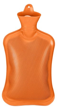 Relaxdays Wärmflasche, 2 Liter, ohne Bezug, Kinder & Erwachsene, Gummi, Warmwassertasche mit Schraubverschluss, orange