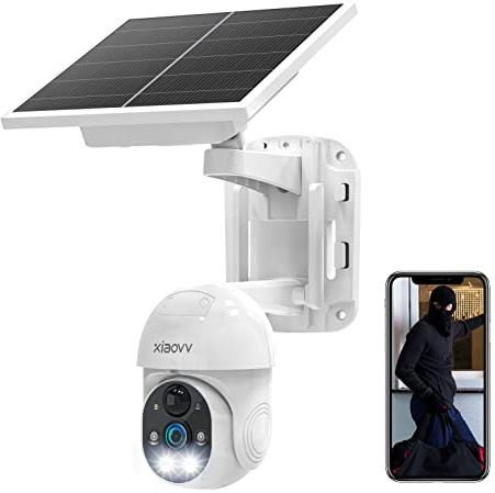 XIAOVV Überwachungskamera, WLAN, für den Außenbereich, kabellos, HD, Solarkamera, kabellos, einfache Installation, Überwachungskamera für den Außenbereich, WLAN 2,4 G, Akku 10.000 MA, hält Zwei Jahre