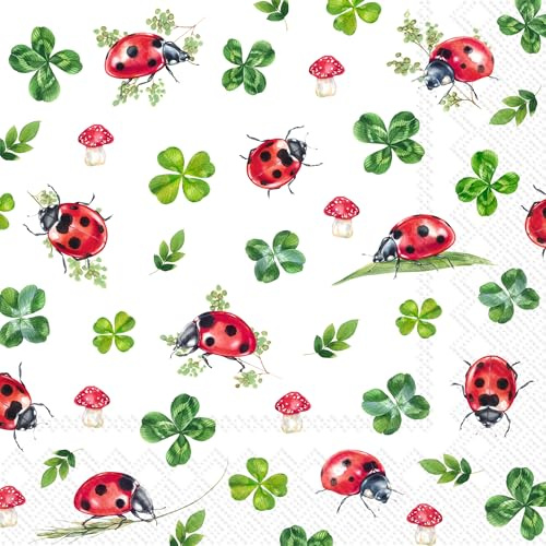 IHR Ideal Home Range Party-Servietten, Einweg-Servietten, 3-lagig, 16,5 x 16,5 cm, Lucky Ladybug, 20 Stück